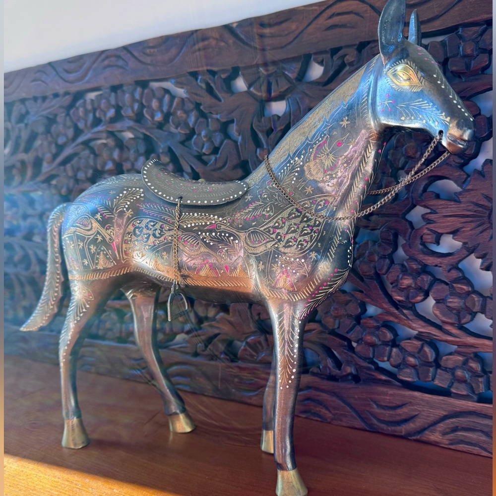 Vintage Brass Horse with intricate etching